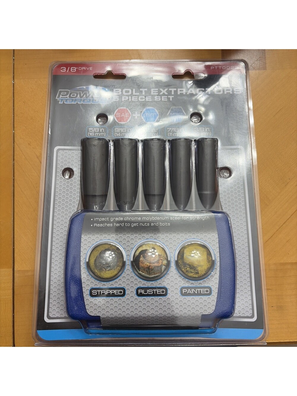 Power Torque Bolt Extractor, Deep Sockets, 5 Piece, PTT0022, 3/8” Drive, W/Case